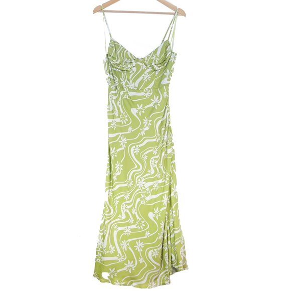 NWOT ASTR Maybel Retro Midi Bustier Dress in Celery Floral w/ Flounce Hem Size M - Picture 2 of 7